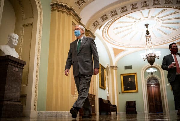 Senate Majority Leader Mitch McConnell on Thursday. He said a compromise on a pandemic relief bill “is within reach.”