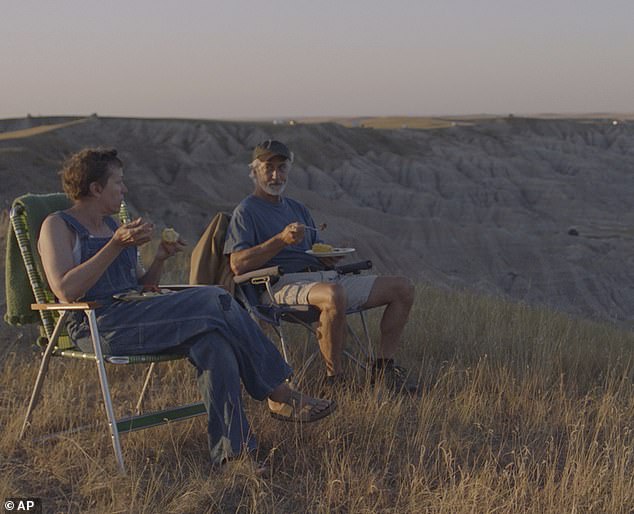 Her new movie: McDormand, left, and and David Strathairn in a scene from the film Nomadland by Chloe Zhao