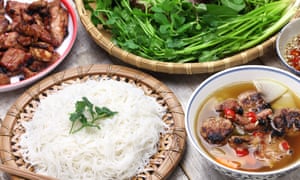 Bún chả, grilled pork rice noodles and herbs.