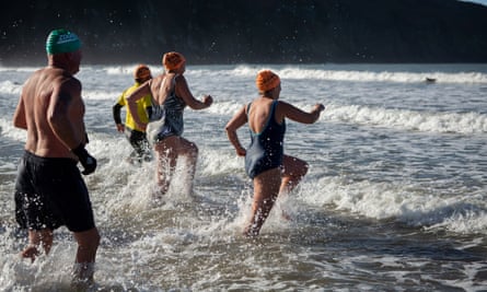 Author Veronica Henry, right, and fellow swimmers, north Devon