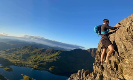 Julian climbing Crib Goch in August 2020.