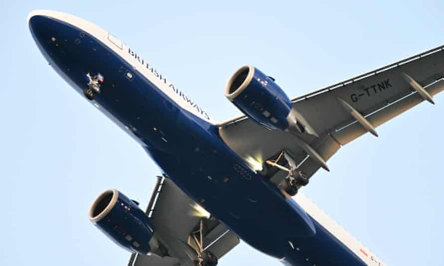 A British Airways plane on its final approach into Edinburgh airport.