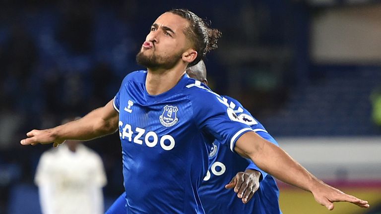 Dominic Calvert-Lewin celebrates Everton taking the lead against Arsenal through Rob Holding&#39;s own goal