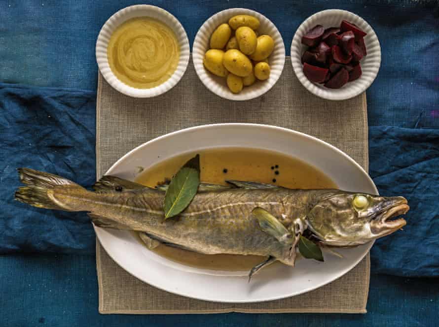 Danish New year dish of cod with mustard sauce