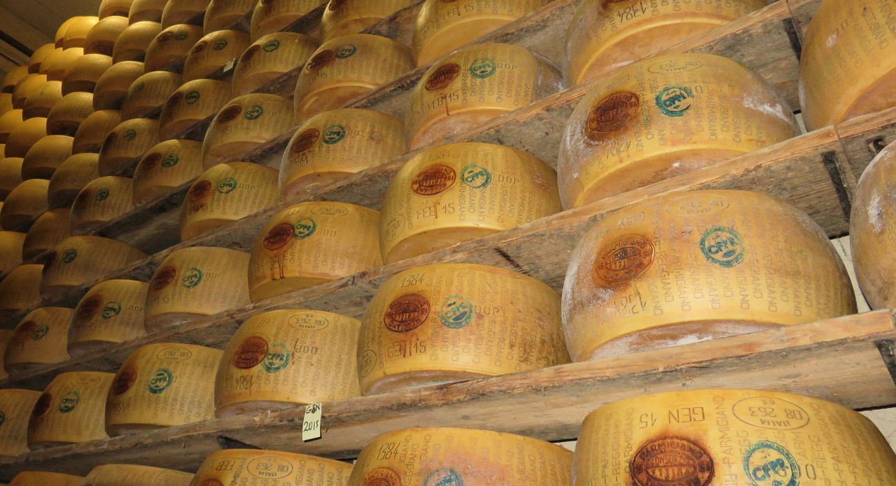 Parmigiano-Reggiano cheese wheels