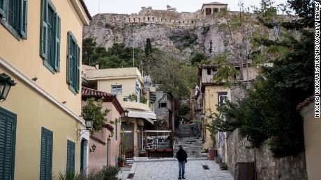 Informal workers are falling through social safety nets, particularly in sectors such as tourism. Pictured, the Acropolis in Athens on November 12 during Greece&#39;s second lockdown.