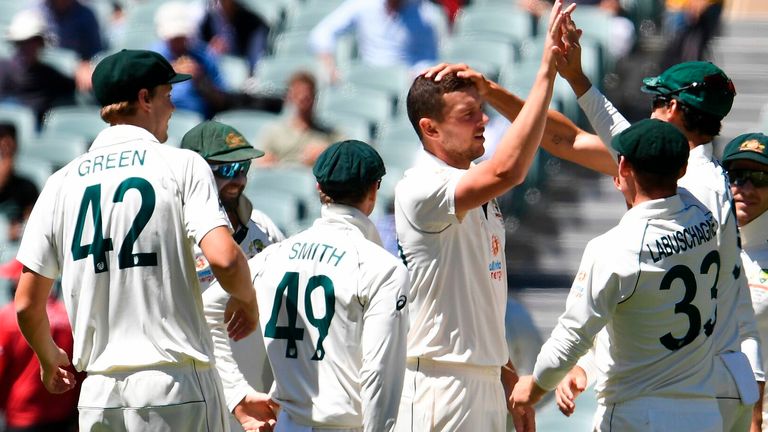 Josh Hazlewood took five wickets for eight runs as Australia torpedoed India for 36 in the first Test in Adelaide