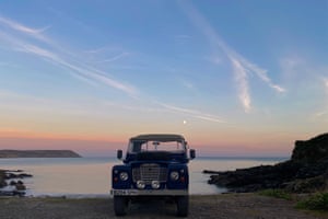 Land Rover parked somewhere on the Roseland Heritage Coast, Cornwall. Image taken at dusk.