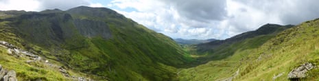 Looking south-west towards the village of Croesor and beyond towards Moel y Gest, near Porthmadog.