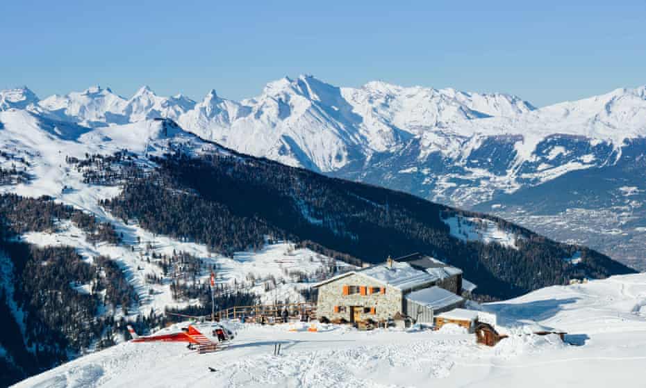 Cabin on a snowy peak, St-Luc, Switzerland.