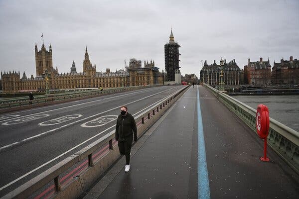 A quiet Westminster Bridge in London on Wednesday. Prime Minister Boris Johnson on Tuesday announced England’s third national lockdown. 