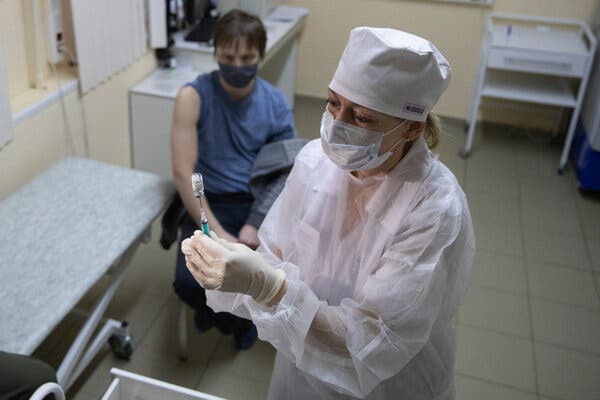 A medical worker preparing a dose of the Sputnik V vaccine in Moscow last month.