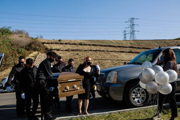 Relatives mourned Gilberto Arreguin, 58, who died from complications of Covid-19 in Whittier, Calif., last month.