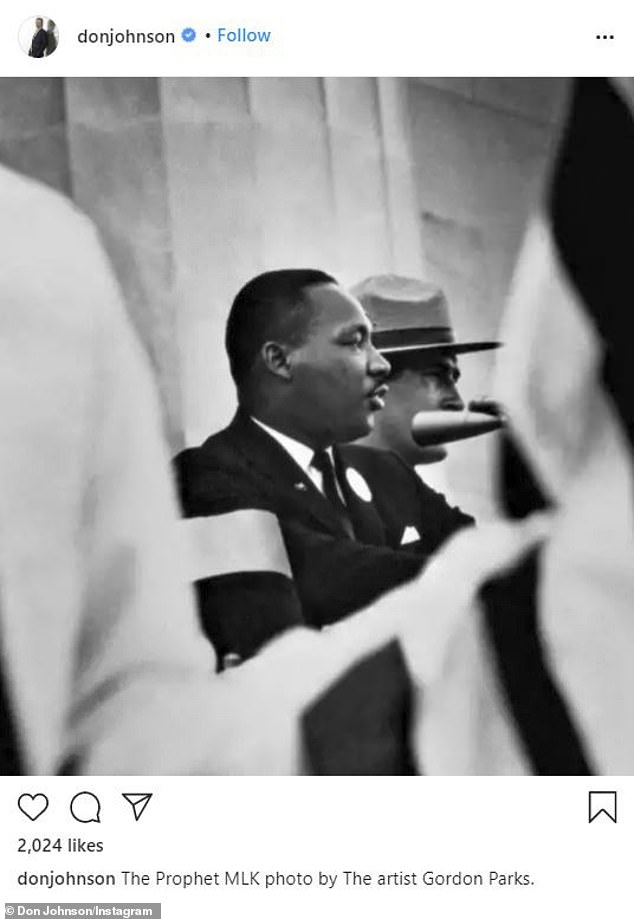 From Mr Miami Vice: Don Johnson posted a photo and said, 'The Prophet MLK photo by The artist Gordon Parks'