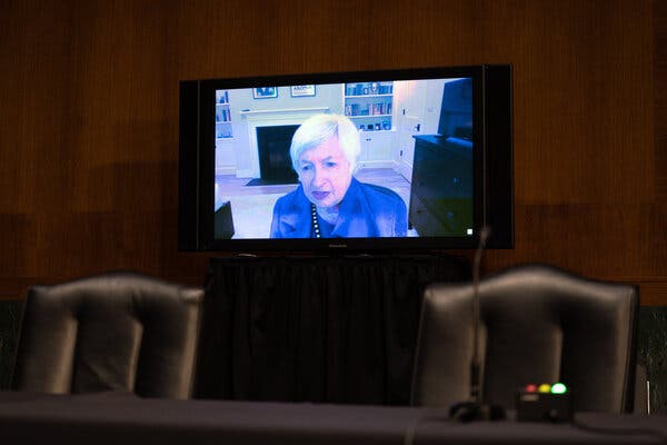 Janet Yellen appears before the Senate Finance Committee on Tuesday. 