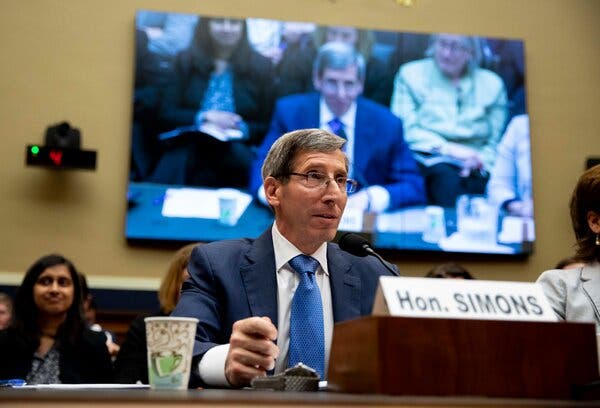 Joseph Simons, the chairman of the Federal Trade Commission, in 2019. He will leave the agency as it continues investigations of Big Tech.