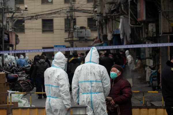 A police cordon on a street in Shanghai following a suspected coronavirus infection on Thursday.