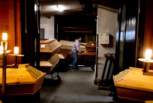 Because of the high number of deaths related to the coronavirus, a crematorium in Meissen, Germany, is struggling to store coffins.