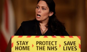 Priti Patel speaks during a media briefing on the pandemic