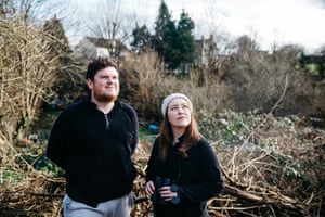 Roanna Burt and Liam O’Connor in the allotment behind their Bristol house