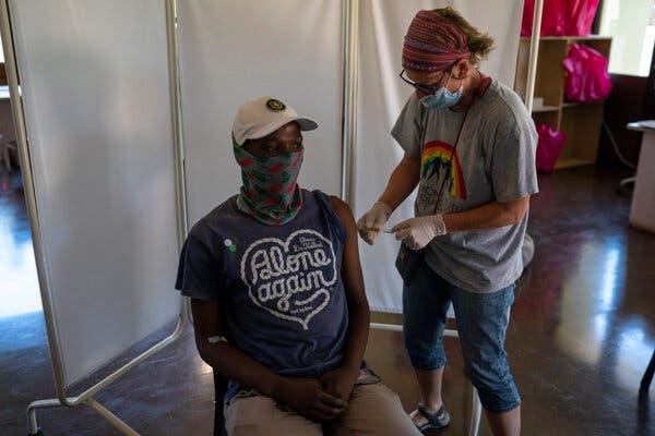 Participating in a Johnson &amp; Johnson vaccine trial at the Desmond Tutu H.I.V. Foundation Youth Center near Cape Town last month.