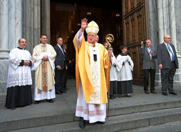 Cardinal Timothy Dolan blessed the crowds from the steps of St. Patrick’s Cathedral in Manhattan after Easter Mass in 2016.