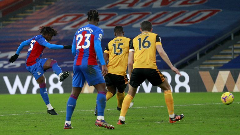 Eze fires home his third Premier League goal of the season for Palace