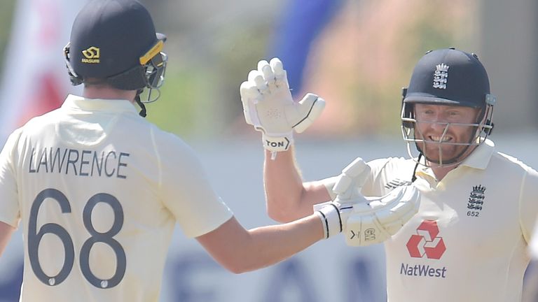 Jonny Bairstow (R) and Dan Lawrence saw England home by seven wickets in the first Test against Sri Lanka at Galle