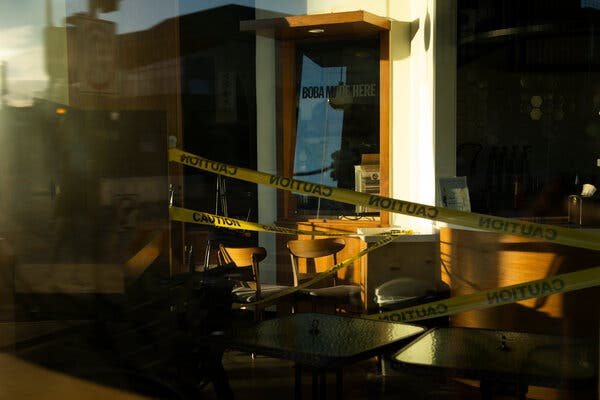 A seating area was closed off at a cafe in Culver City, Calif., last week.