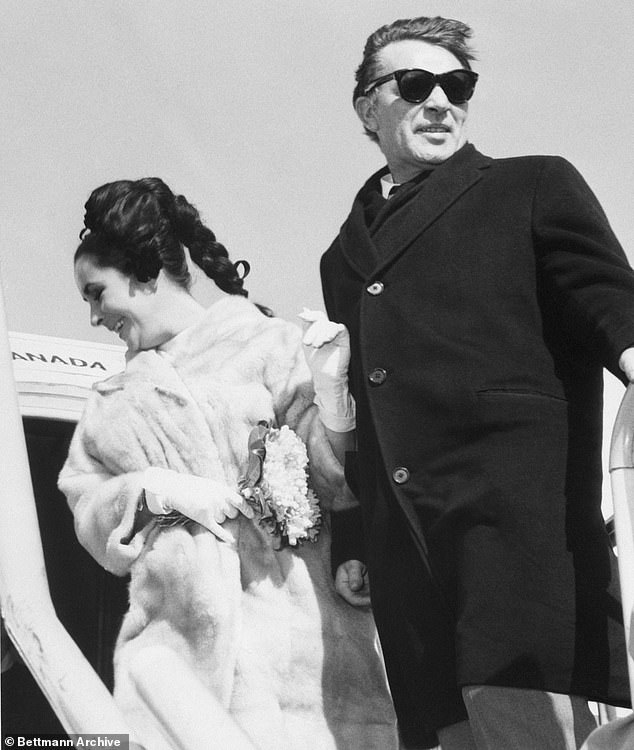 Much later: In 1964 Elizabeth and Richard Burton honeymooned at Cannes, the previous site of their torrid affair; they are pictured boarding a plane in Montreal after their wedding