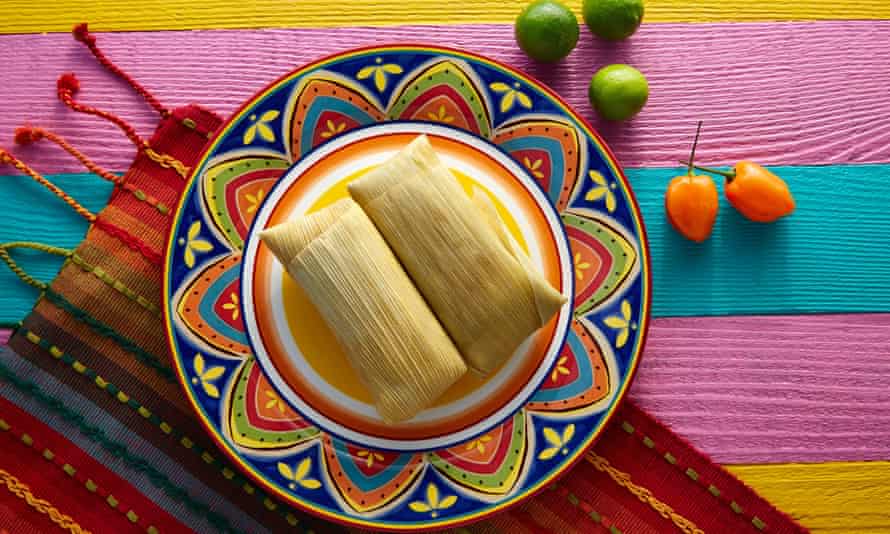 Mexican tamales on colourful plate