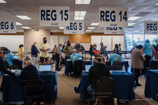 People waited in line to receive the Moderna vaccine in San Diego last month.