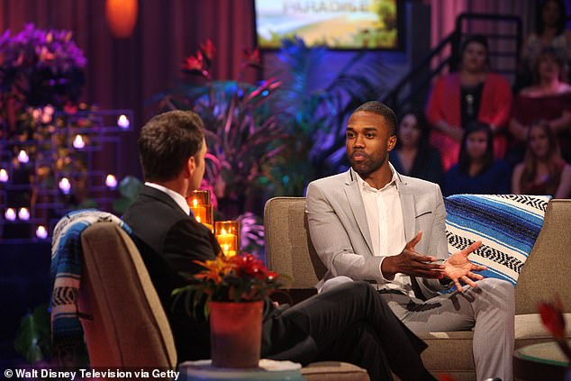 DeMario Jackson from season 13 of the show said of Harrison, 'I don't really think he should be allowed to return but it's not up to me'. He is pictured above on the show with Harrison