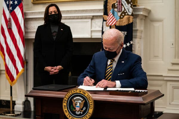 President Biden signed two executive orders on his first day in office aimed at providing economic relief to the unemployed and others suffering during the pandemic.