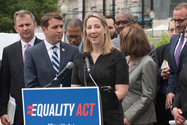 Niki Christoff speaking at a news conference about the anti-discrimination Equality Act in 2019 in Washington.