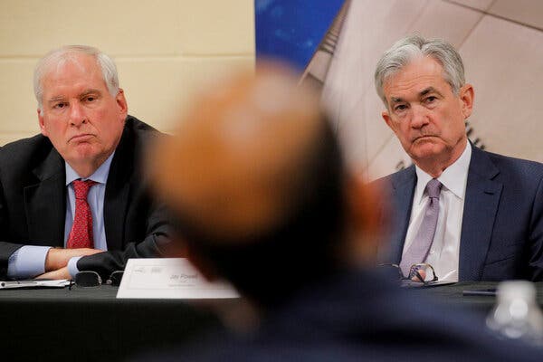 Eric Rosengren, left, the president of the Federal Reserve Bank of Boston, with the Fed’s chair, Jerome H. Powell, in 2019. 