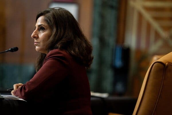 Neera Tanden, President Joe Biden’s nominee for Director of the Office of Management and Budget, during a Senate hearing earlier this month.