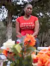 Mashell Atkins, Kimmie's grandmother, visits her grave at Evergreen Cemetery in Gainesville, Fla. (Nydia Blas for The Washington Post)