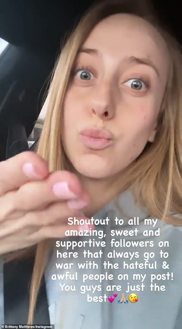 Brittany recently took to social media with a kind message for her supporters