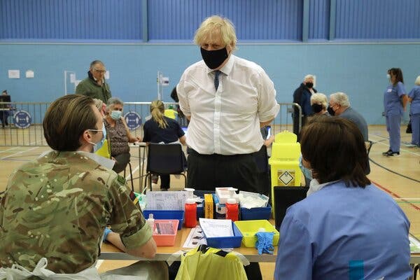 Prime Minister Boris Johnson of Britain at a vaccination center in Cwmbran, Wales, last week.