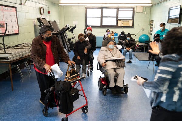 The Andrew Jackson Center, a vaccine site in the Bronx. President Biden has pledged to ensure that underserved communities have what they need, like masks, to protect them from the virus.