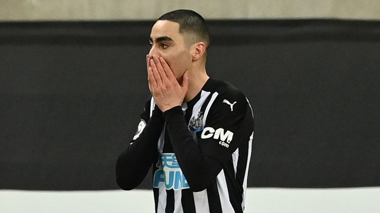 Miguel Almiron of Newcastle United reacts after a missed chance