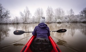 The writer’s partner in their kayak on the Severn.