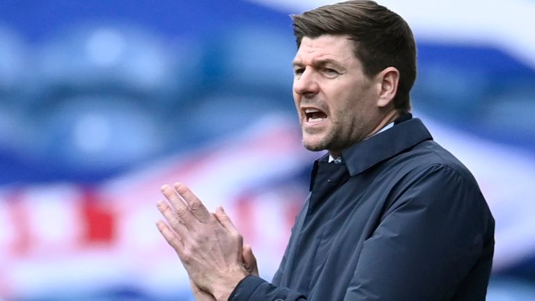 GLASGOW, SCOTLAND - FEBRUARY 21: Rangers manager Steven Gerrard during a Scottish Premiership match between Rangers and Dundee United at Ibrox on February 21, 2021, in Glasgow, Scotland (Photo by Rob Casey / SNS Group)