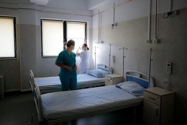 Medical staff checking an empty ward reserved for Covid patients at a hospital in Bucharest, Romania, last week.