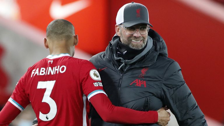 Liverpool v Wolverhampton Wanderers - Premier League - Anfield
Liverpool&#39;s Fabinho greets Liverpool manager Jurgen Klopp after the final whistle during the Premier League match at Anfield, Liverpool.