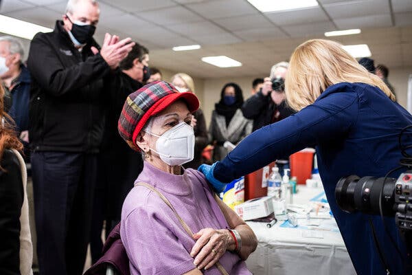 Gov. Philip D. Murphy of New Jersey applauded as the state’s first doses of the Johnson & Johnson vaccine were administered at the Union Plaza Apartments in Union City, N.J., on Friday. 