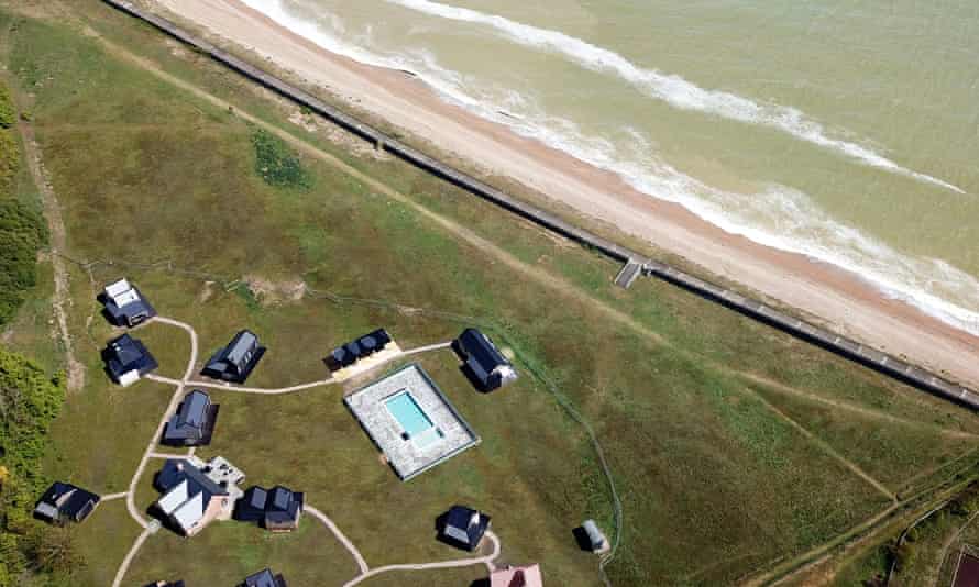 View from the air of cabins by the sea