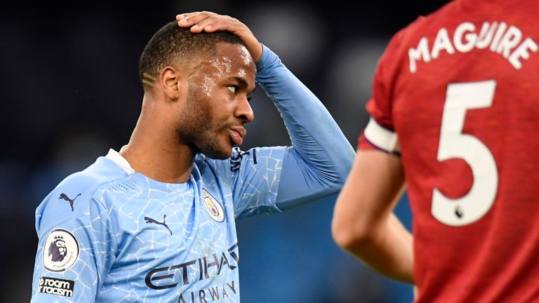 Raheem Sterling during the defeat to Man Utd