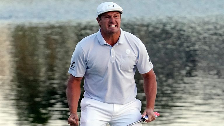 DeChambeau celebrates after sinking the winning putt